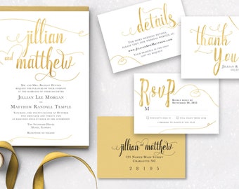 WHITE and GOLD Wedding Invitations Set, Classic gold, Printable wedding invite, Personalized wedding invitation,  elegant gold and white