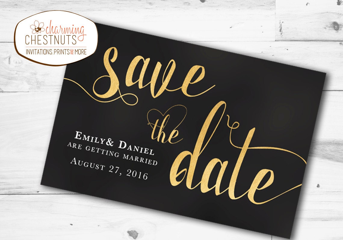 Black and Gold Save The Date Postcard gold save the dates Etsy