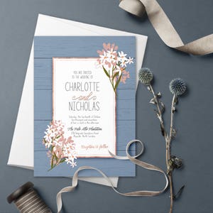 Dusty blue wedding invitation set, Blue wedding, Something blue, rustic wedding invitation, Printable invitation, blush floral wedding image 2