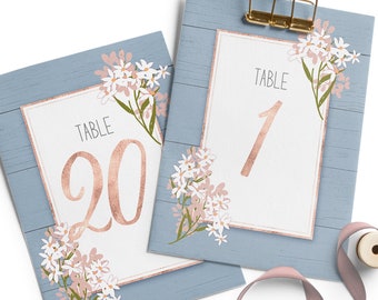 Dusty Blue Wedding Table Numbers: Rustic Floral Decor (PDF Pattern)