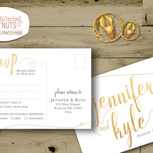 Gold und Weiß RSVP Postkarte, Add on to Wedding Einladung Set, druckbare Hochzeit RSVP, gold druckbare Postkarte, elegantes Weiß und Gold,