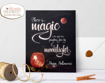 Halloween Printable, Halloween sign, There is magic in the night, Happy halloween, Halloween decor, Pumpkin print, Halloween gift, Pumpkins