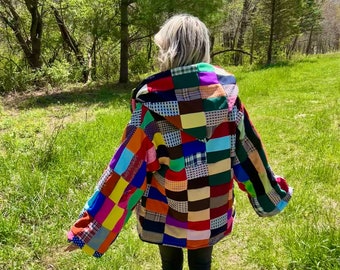 Rainbow Pantsuit Patches Reversible Hooded Quilt Coat
