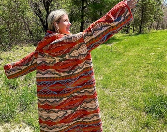 Blue Burns Orange Babe Southwestern Oversized Comforter Quilt Coat