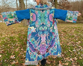 Soul To Squeeze Original Psychedelic Art Denim Bell Sleeve Blanket Coat