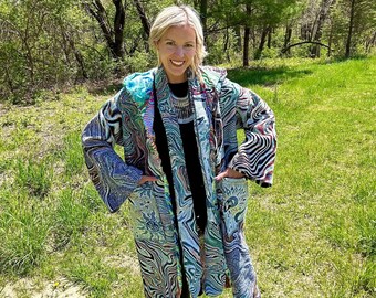 Celestial Vibrations Original Art Reversible Hooded Blanket Coat