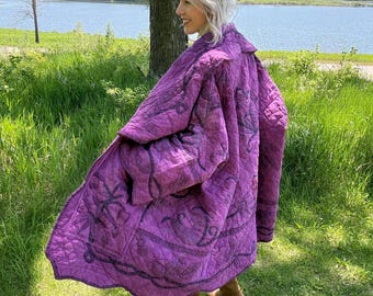 Grape Romance Cozy Oversized Statement Quilt Coat