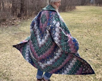 Woodland Wonder Dramatic Long Patchwork Statement Quilt Coat
