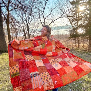 Tangerine Skies With My Sweet Sugar Pie Orange Patchwork Quilt Coat image 6