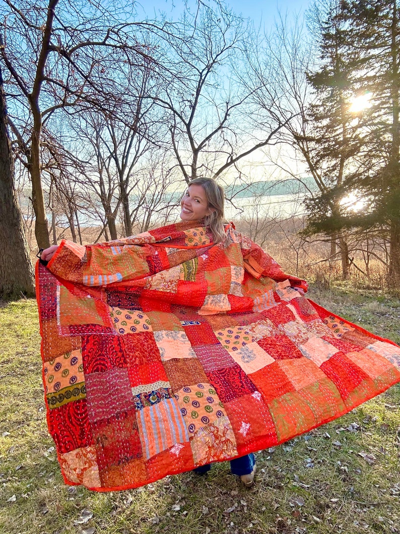 Tangerine Skies With My Sweet Sugar Pie Orange Patchwork Quilt Coat image 6