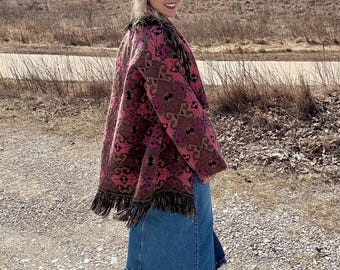 Desert Rose Western Woven Fringe Blanket Coat