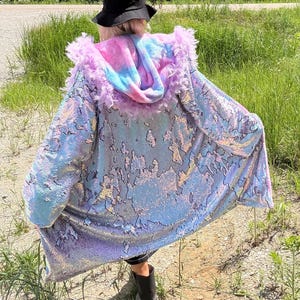 Cotton Candy Unicorn Feather Sequin Faux Fur Glamour Coat