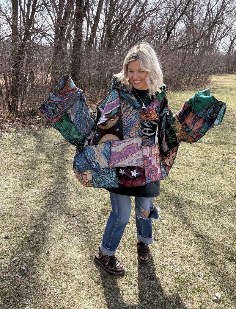 Psychedelic Dreamer Extra Oversized Patchwork Blanket Pullover, One-of ...