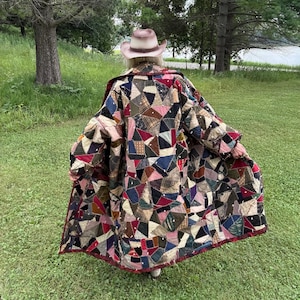 Rustic Jewel Tones Antique Oversized Crazy Quilt Coat