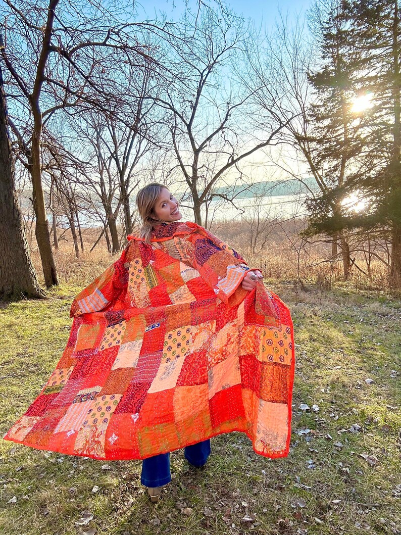 Tangerine Skies With My Sweet Sugar Pie Orange Patchwork Quilt Coat image 1