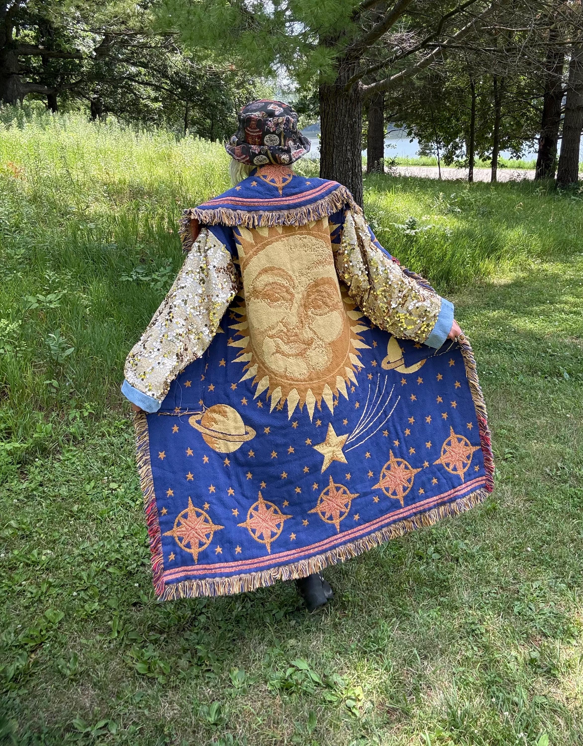 Celestial Heart Of Gold Sequin Sleeve Long Boho Blanket Coat