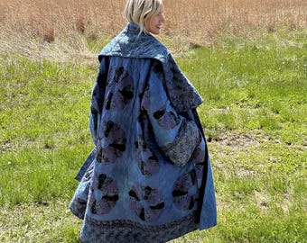 Reserved for Katrina- Blue Dream Long Maximalist Statement Quilt Coat