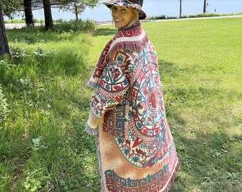 Mayan Sun Calendar Long Dune Celestial Blanket Coat
