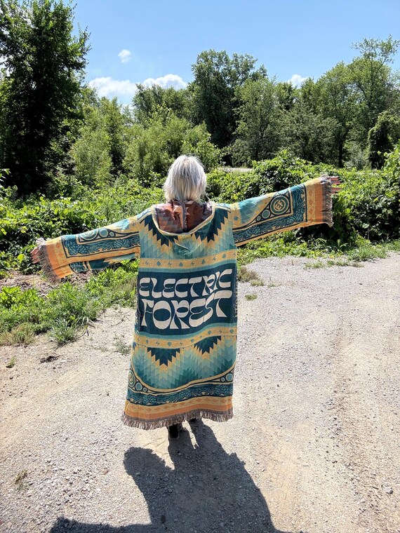 Teal Electric Forest Long Blanket Coat - Etsy