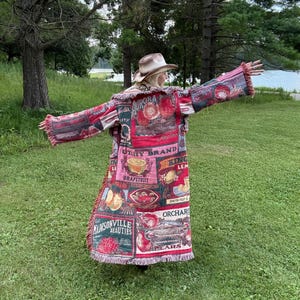 Vintage Fruit Labels Long Country Blanket Coat
