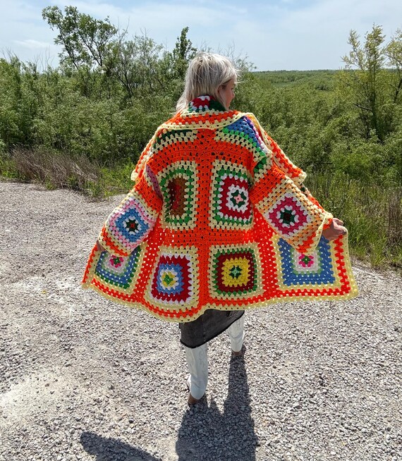 Orange Dreamsicle Granny Square Crochet Cardigan