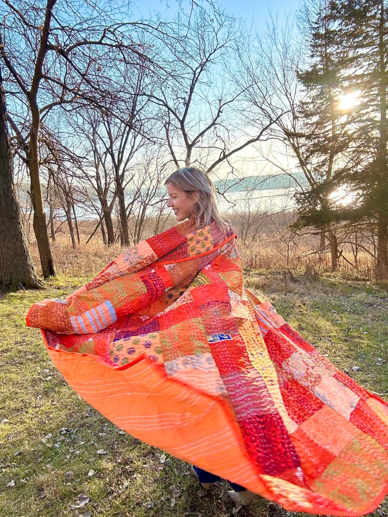 Tangerine Skies With My Sweet Sugar Pie Orange Patchwork Quilt Coat image 9