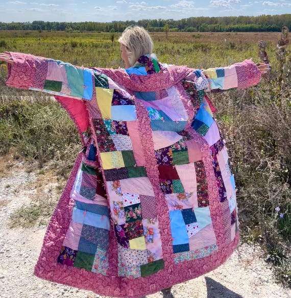 Sweet Pea Pink Patchwork Long Quilt Jacket - Etsy