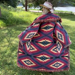 Western Campfires Long Boho Blanket Coat