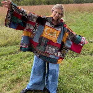 Sweter patchworkowy Lake Tahoe Love Extra Oversized Fiber Art