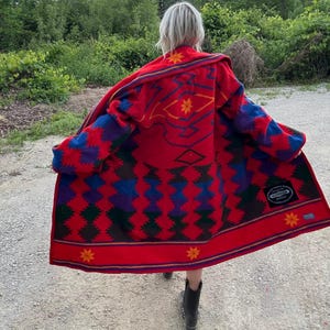 Red Snowflakes Ski Lodge Aesthetic Wool Blanket Jacket