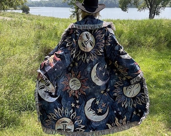 Celestial Dancer Boho Long Art Blanket Coat