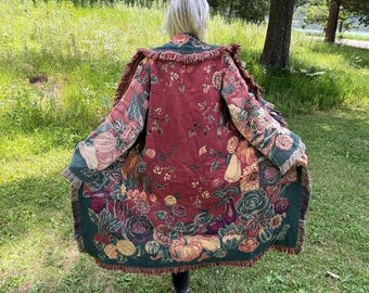 Fall Garden Long Boho Blanket Coat