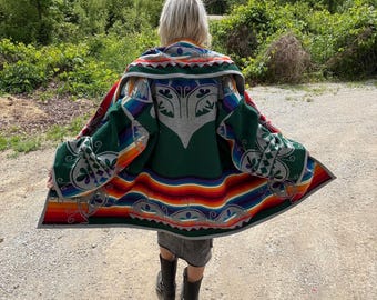 Sacred Turtle Energy Hunter Green Wool Blanket Coat