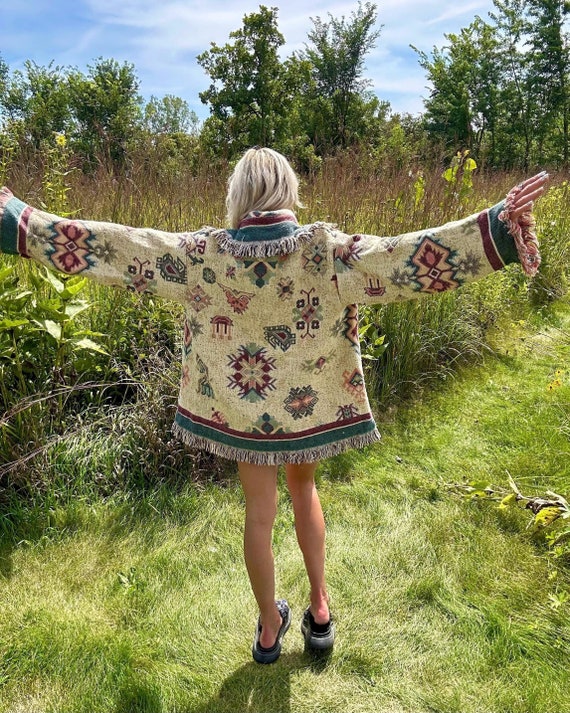 Fringed crazy blanket cardigan deals