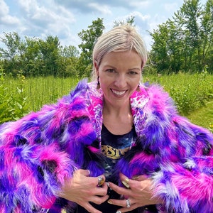 Cheshire Cat Faux Fur Reversible Cropped Festival Rave Jacket - Etsy