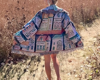 Pastel Lenox Spice Village Original Art Blanket Cardigan