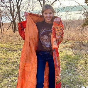 Tangerine Skies With My Sweet Sugar Pie Orange Patchwork Quilt Coat image 7