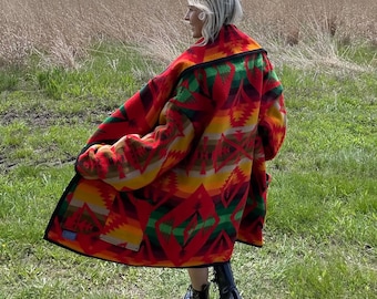 Desert Sunsets Oversized Southwestern Wool Blanket Coat
