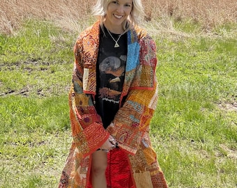 Tiger Lily Twirls Orange Lightweight Patchwork Quilt Coat