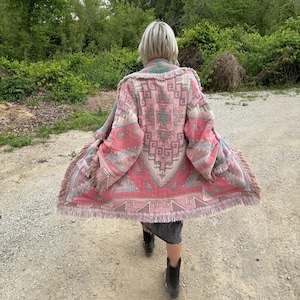 Desert Dreamer Coral Turquoise Boho Western Blanket Coat