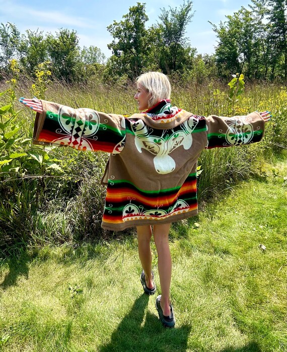 Sacred Terrapin Energy Khaki Rainbow Wool Blanket Coat Etsy