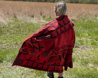 Watermelon Wonder Extra Oversized Red Quilt Coat