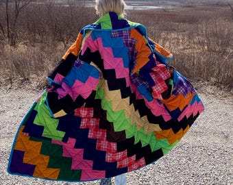 Regenbogen Seele Patchwork Oversized Quilt Jacke