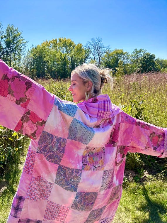 Hippie Barbie Pink Dyed Patchwork Oversized Quilt Coat - Etsy