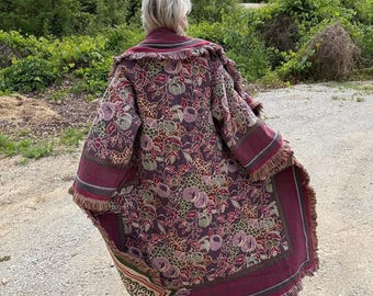 Romantic Grapevine Long Boho Blanket Coat