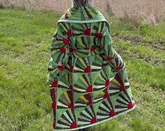 Green Apple Queen Long Maximalist Statement Quilt Coat