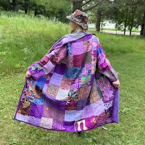 Pretty In Purple Silky Lightweight Patchwork Quilt Coat
