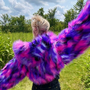 Cheshire Cat Faux Fur Reversible Cropped Festival Rave Jacket - Etsy