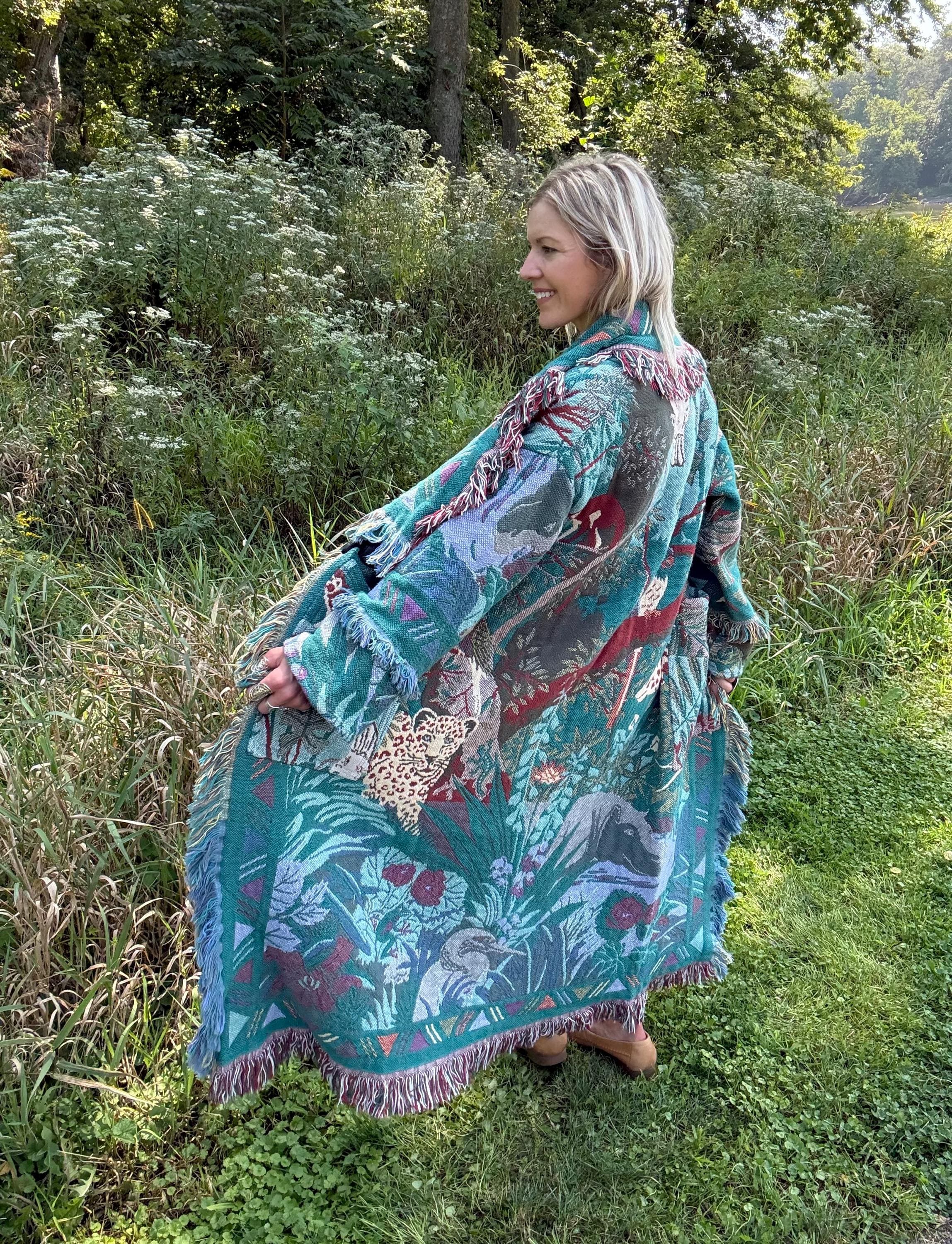 Rainforest Muse Turquoise Long Boho Blanket Jacket - Etsy