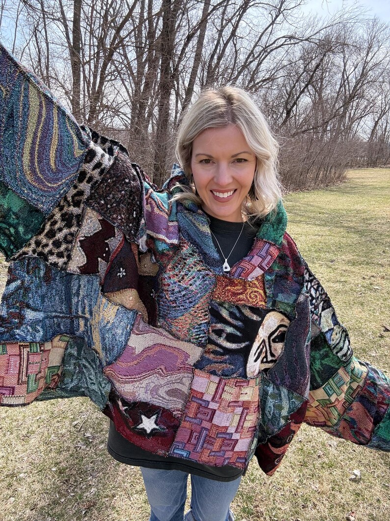Psychedelic Dreamer Extra Oversized Patchwork Blanket Pullover, One-of ...